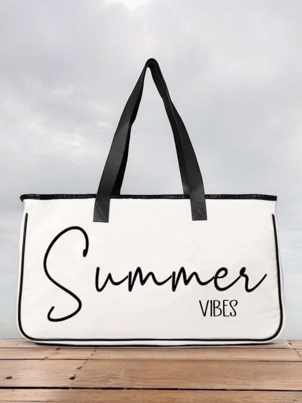 Summer Vibes Canvas Tote Bag Oversized Beach Pool Travel Carryall